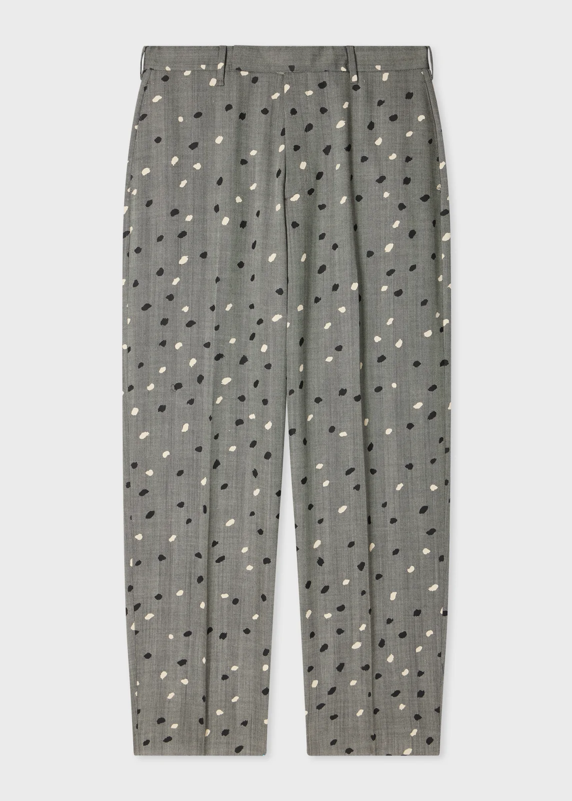 Relaxed-Fit Grey Herringbone Polka Dot Trousers