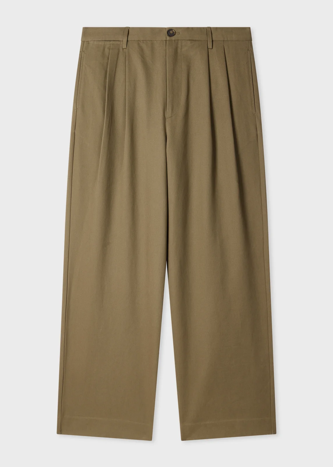 Relaxed-Fit Khaki Cotton-Twill Pleated Trousers