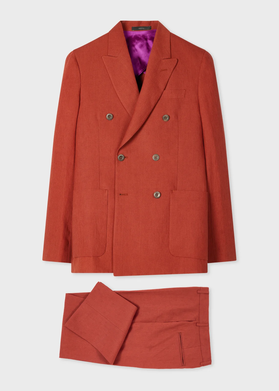 Rust Red Double-Breasted Linen Two-Piece Suit