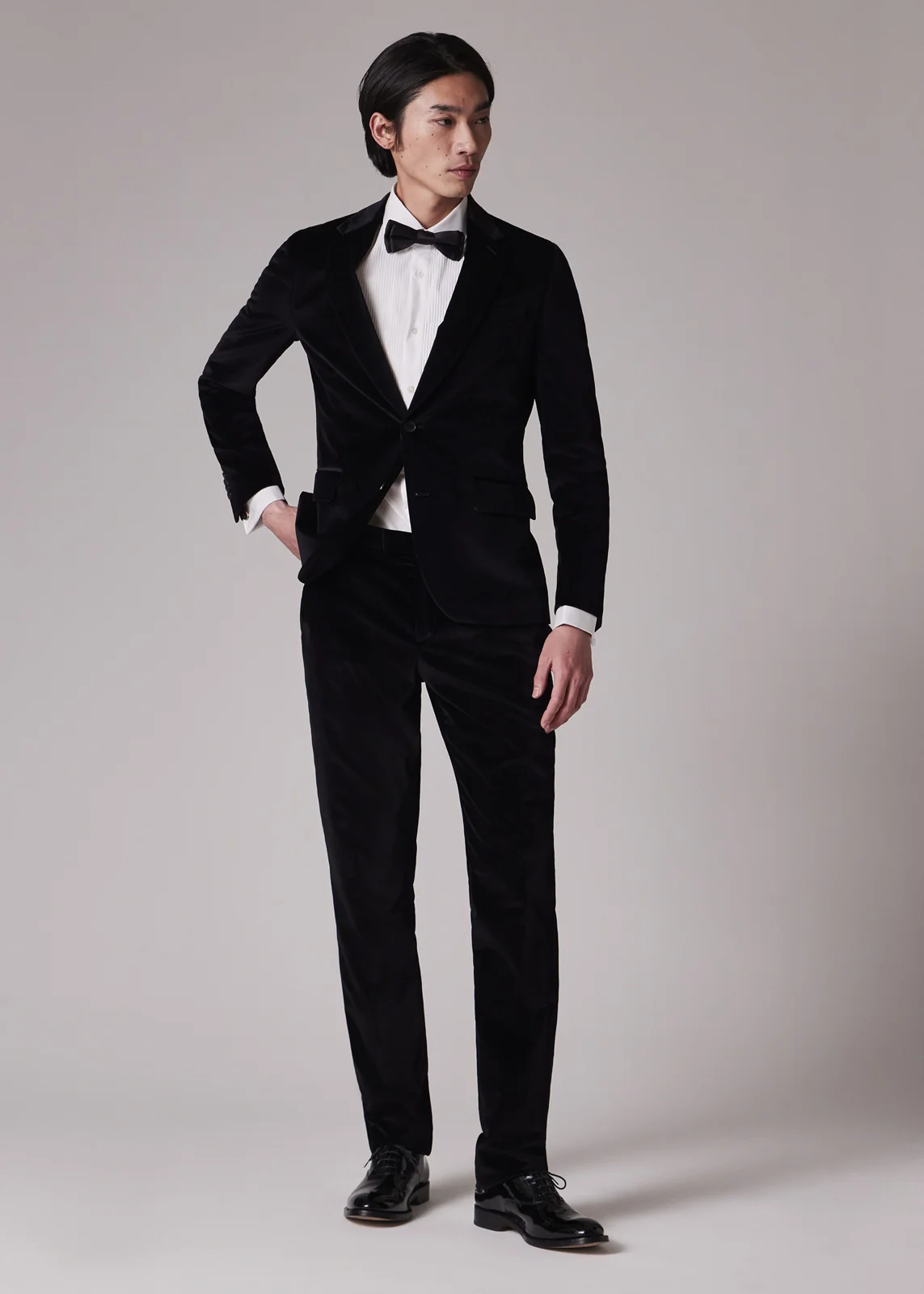 Slim-Fit Black Velvet Trousers