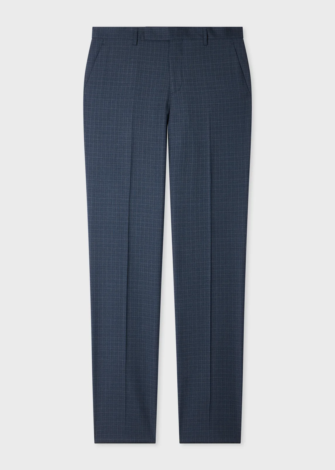 Slim-Fit Mid-Blue Micro Check Wool Trousers