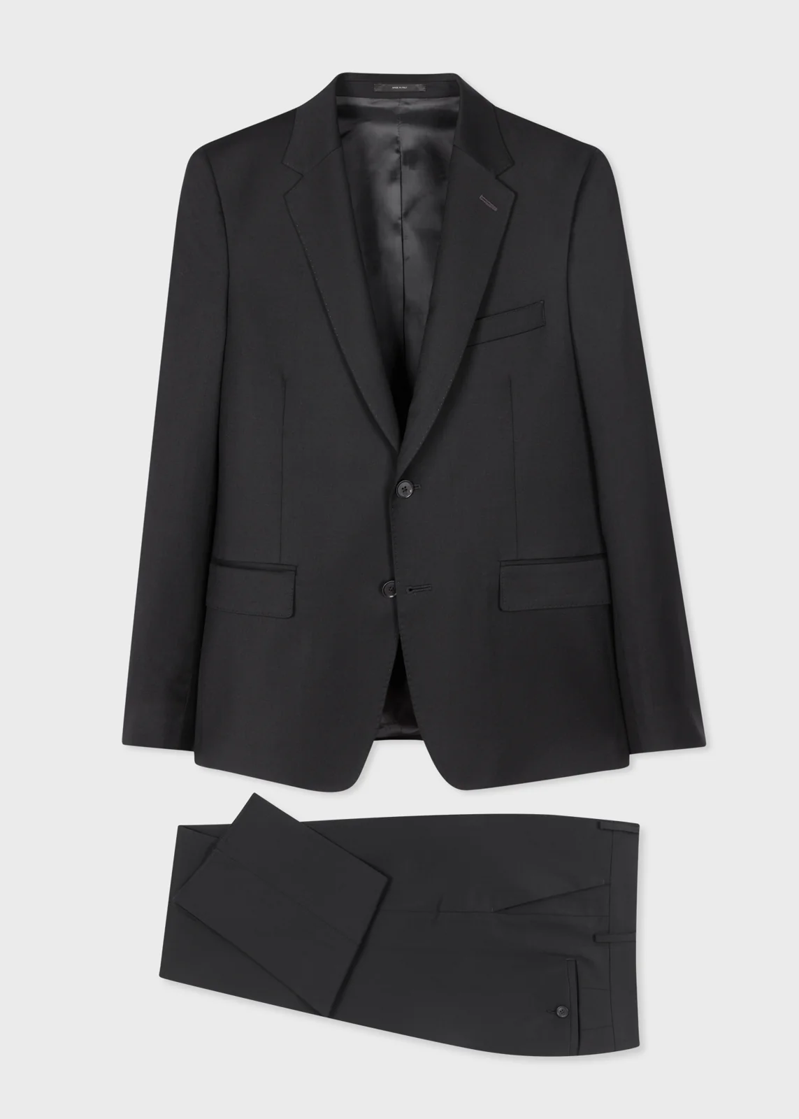 Tailored-Fit Black Wool Twill Two-Button Suit