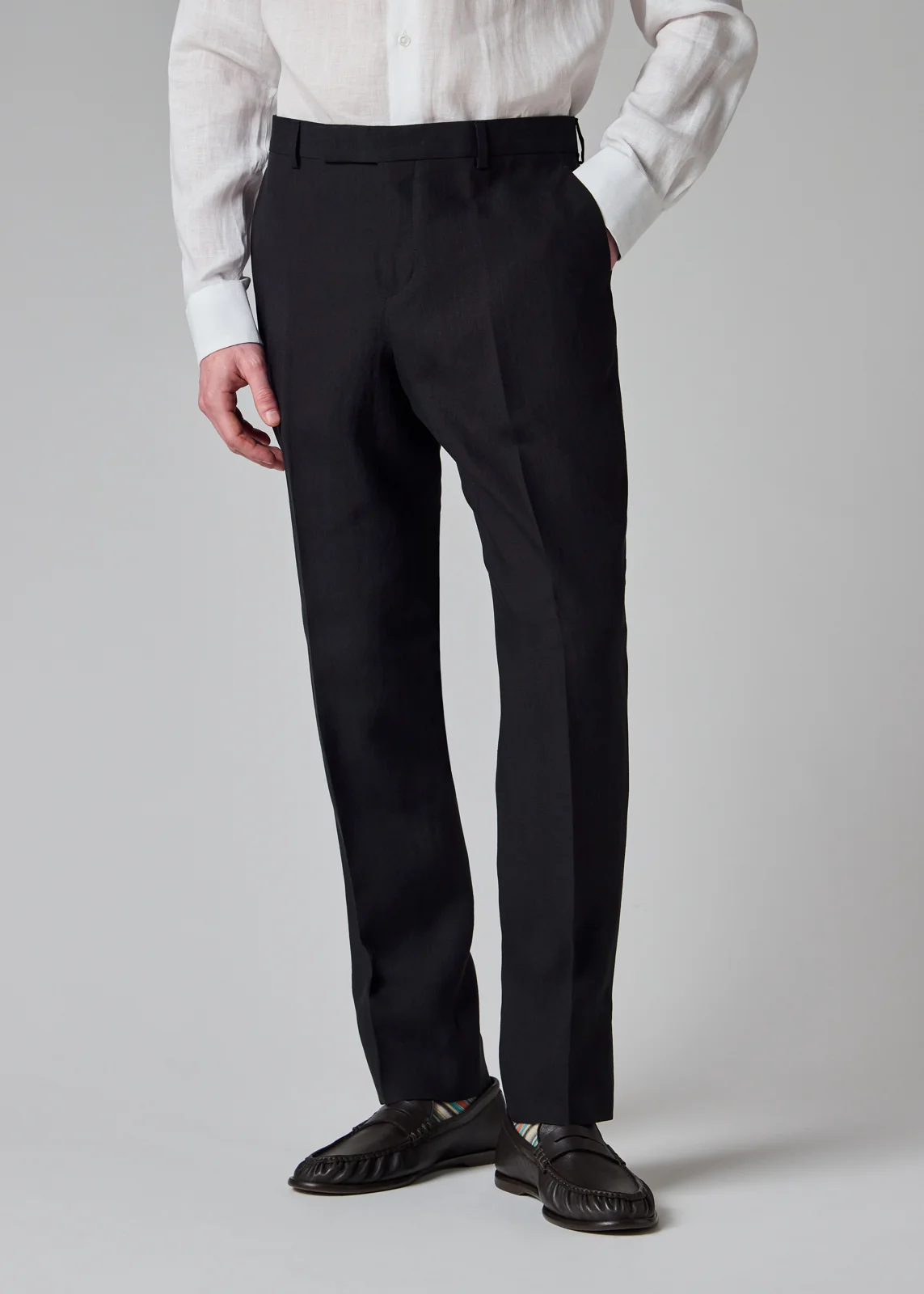Tapered-Fit Dark Navy Linen Trousers