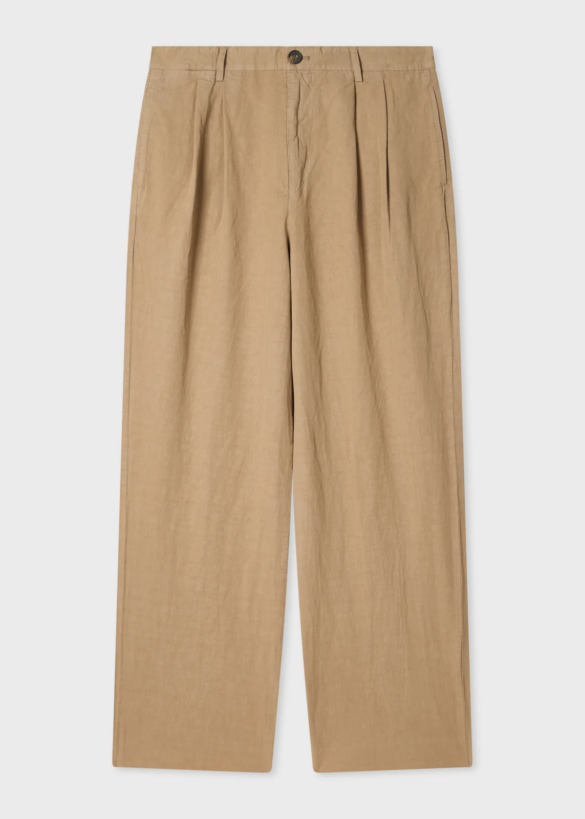 Taupe Cotton-Linen Double Pleat Trousers