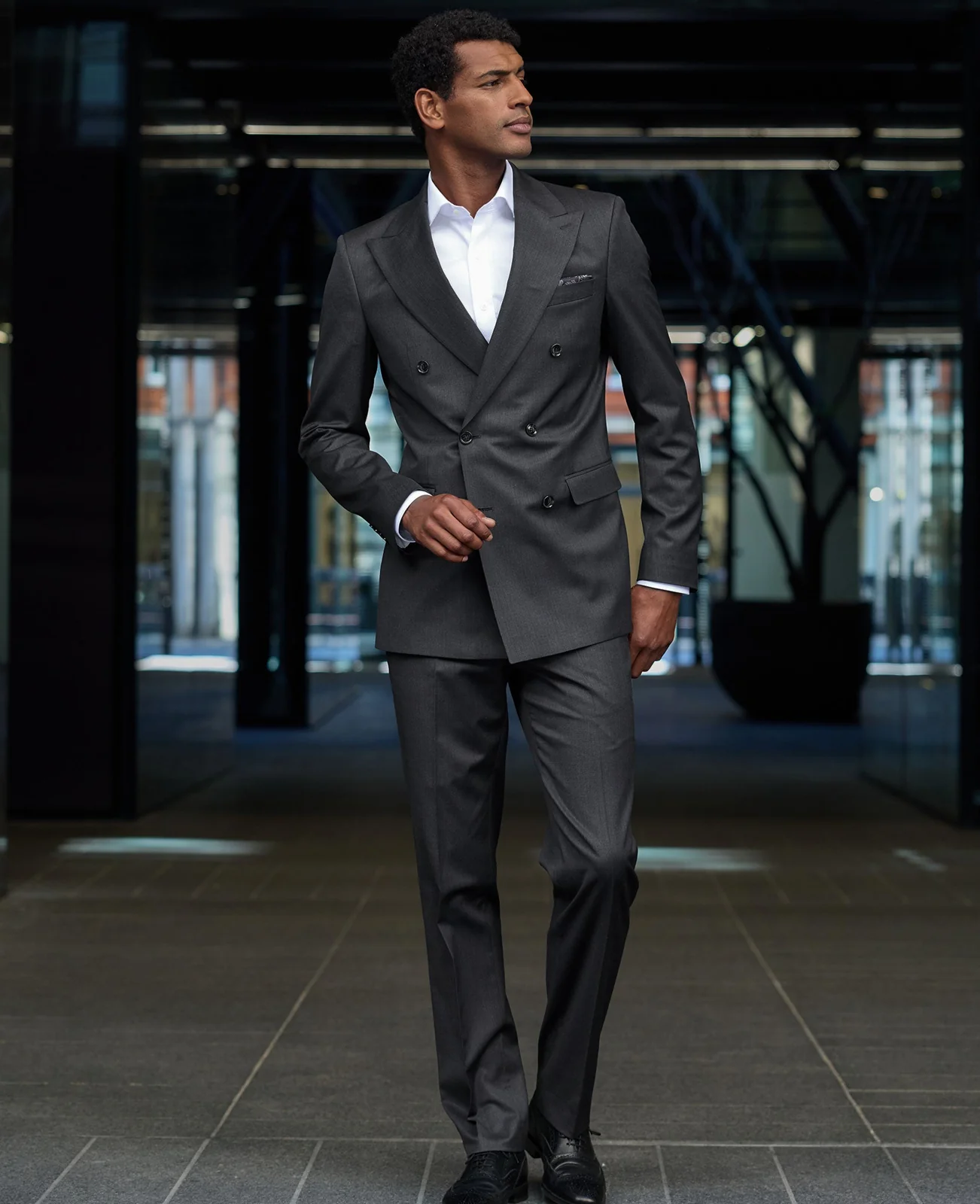 Charcoal Grey Wool Blend Tailored Double Breasted Suit thumbnail 3