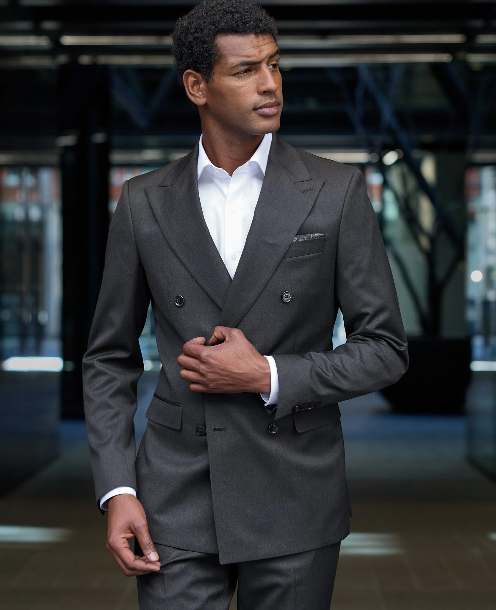 Charcoal Grey Wool Blend Tailored Double Breasted Suit