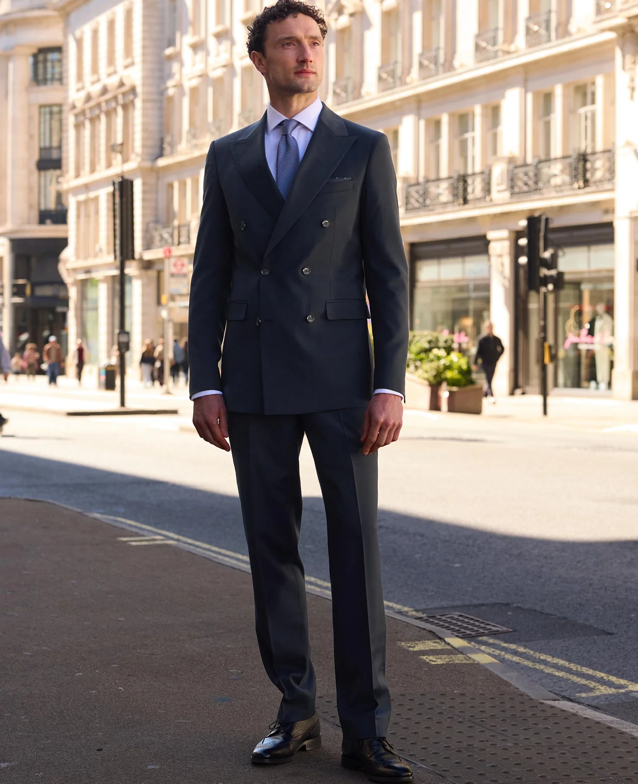 Dark Navy Wool Blend Tailored Double Breasted Suit thumbnail 3