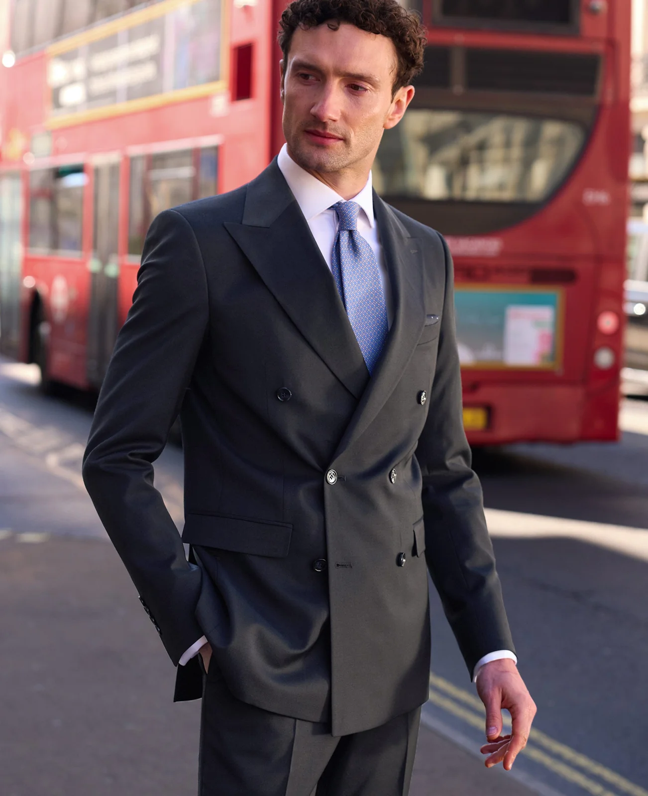 Dark Navy Wool Blend Tailored Double Breasted Suit primary image