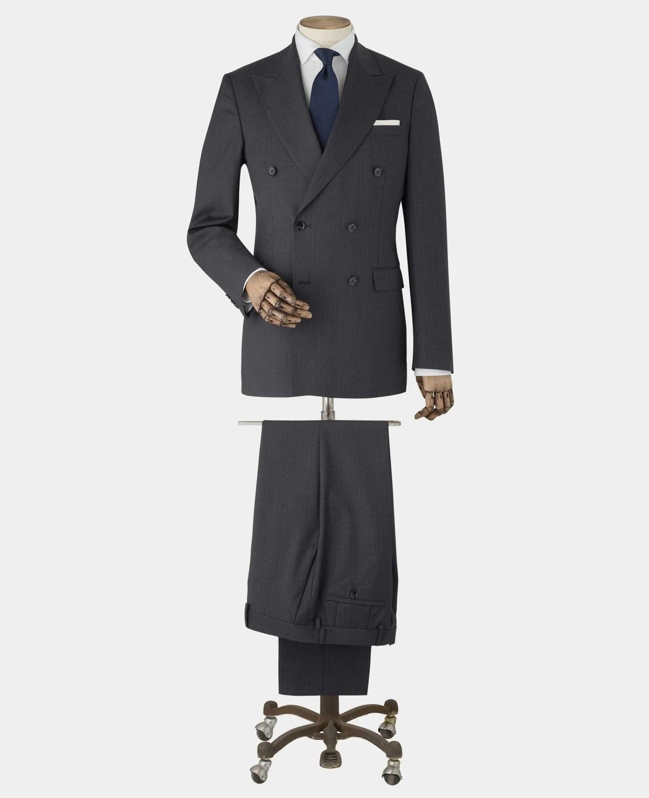 Grey Wool Blend Chalk Stripe Double Breasted Tailored Suit thumbnail 2