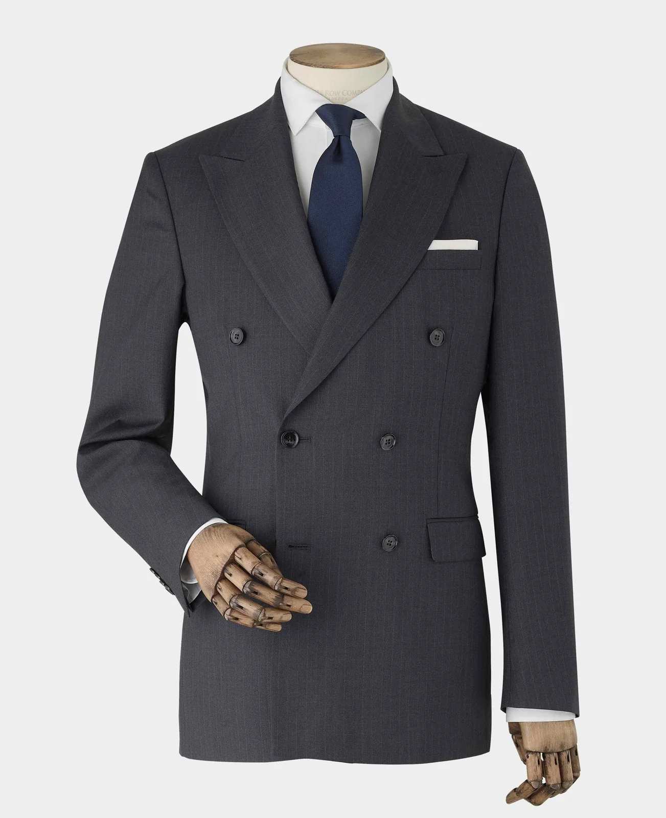 Grey Wool Blend Chalk Stripe Double Breasted Tailored Suit thumbnail 9