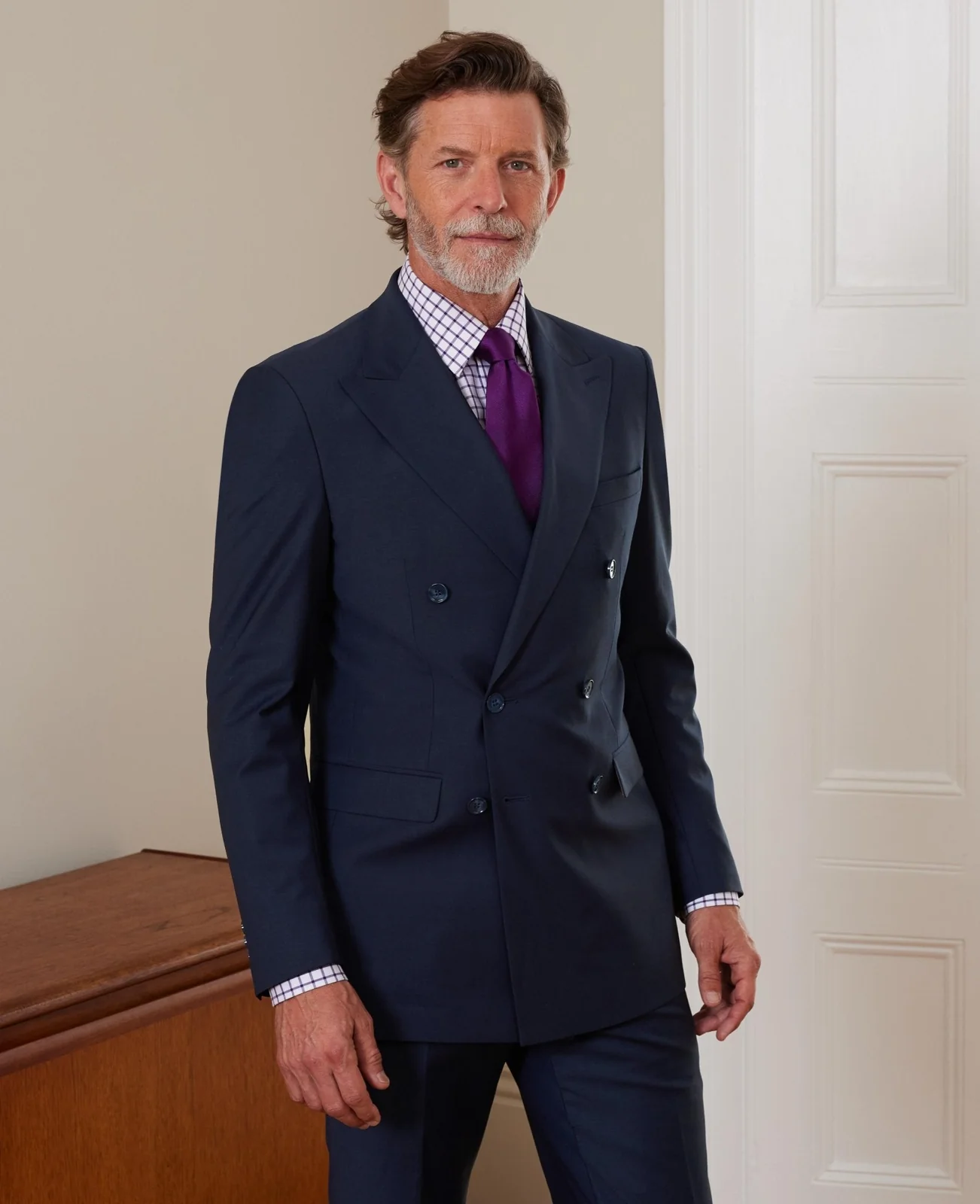 Navy Wool-Blend Double-Breasted Suit thumbnail 3