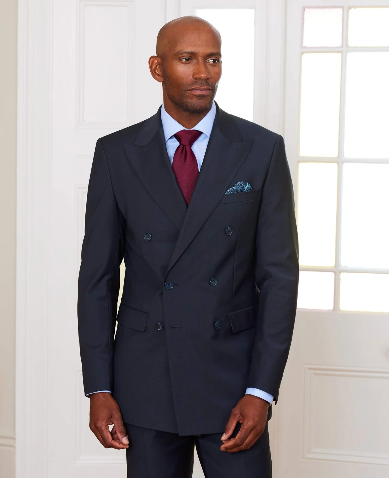 Navy Wool-Blend Double-Breasted Suit thumbnail 4