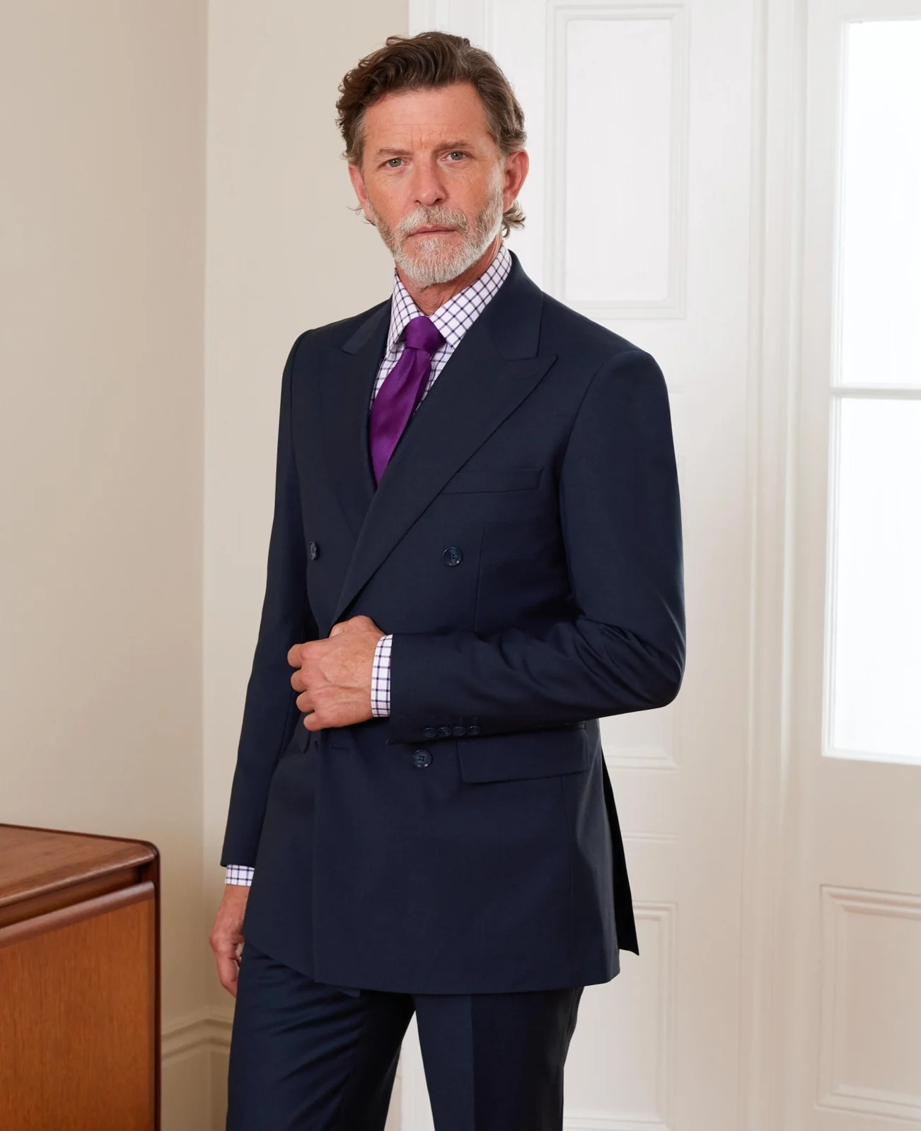 Navy Wool-Blend Double-Breasted Suit thumbnail 5