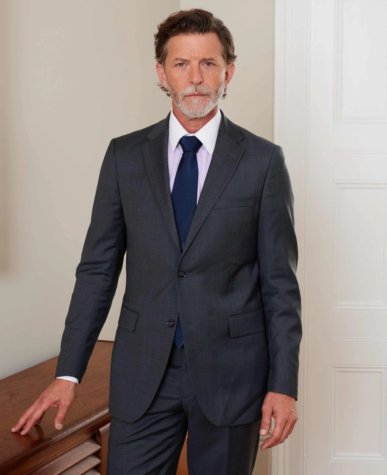 Navy Wool-Blend Prince of Wales Check Suit thumbnail 3
