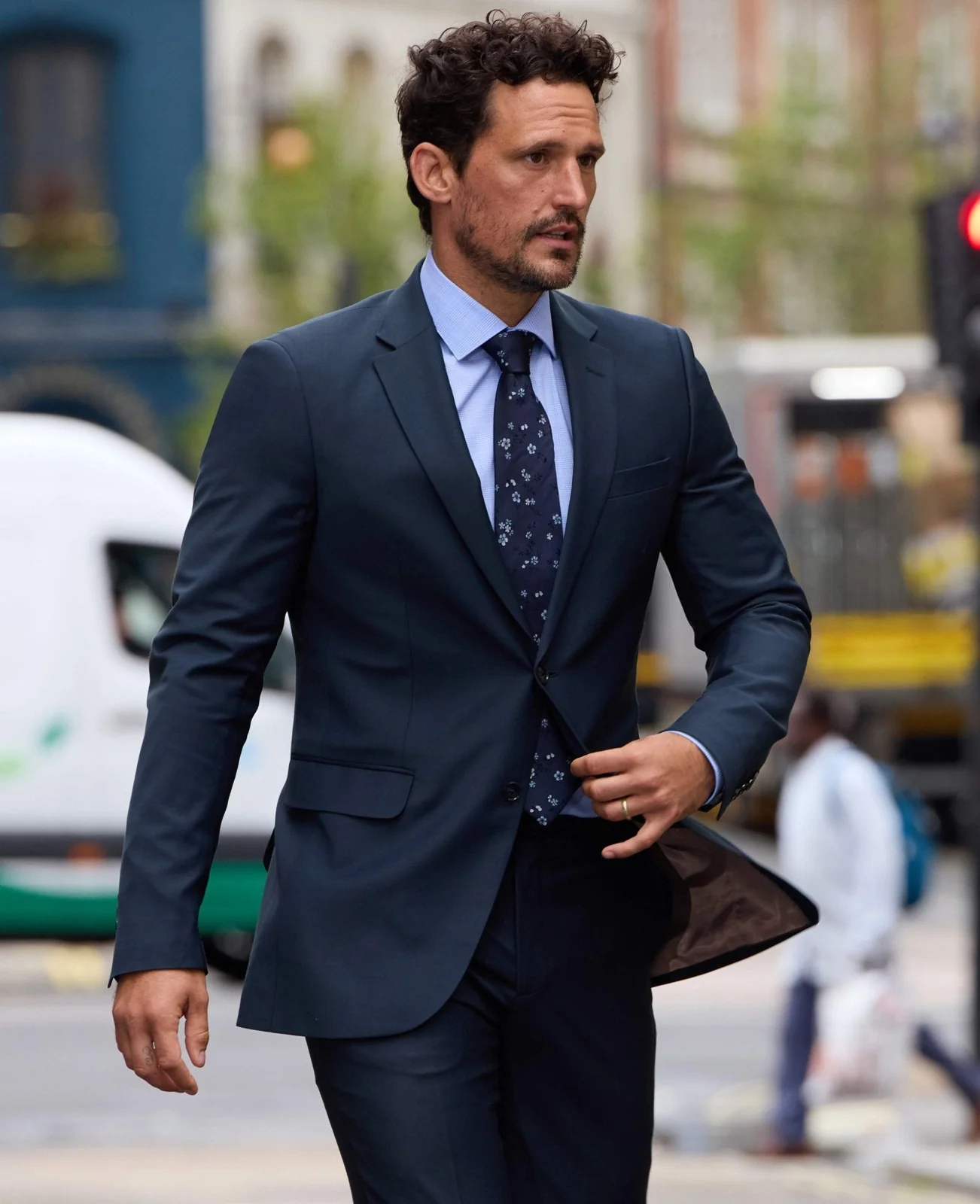 Navy Wool-Blend Tailored Suit thumbnail 6