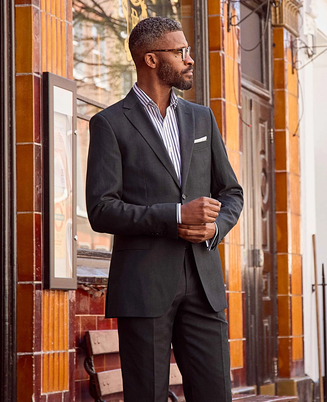 Navy Wool Linen Blend Tailored Suit thumbnail 4