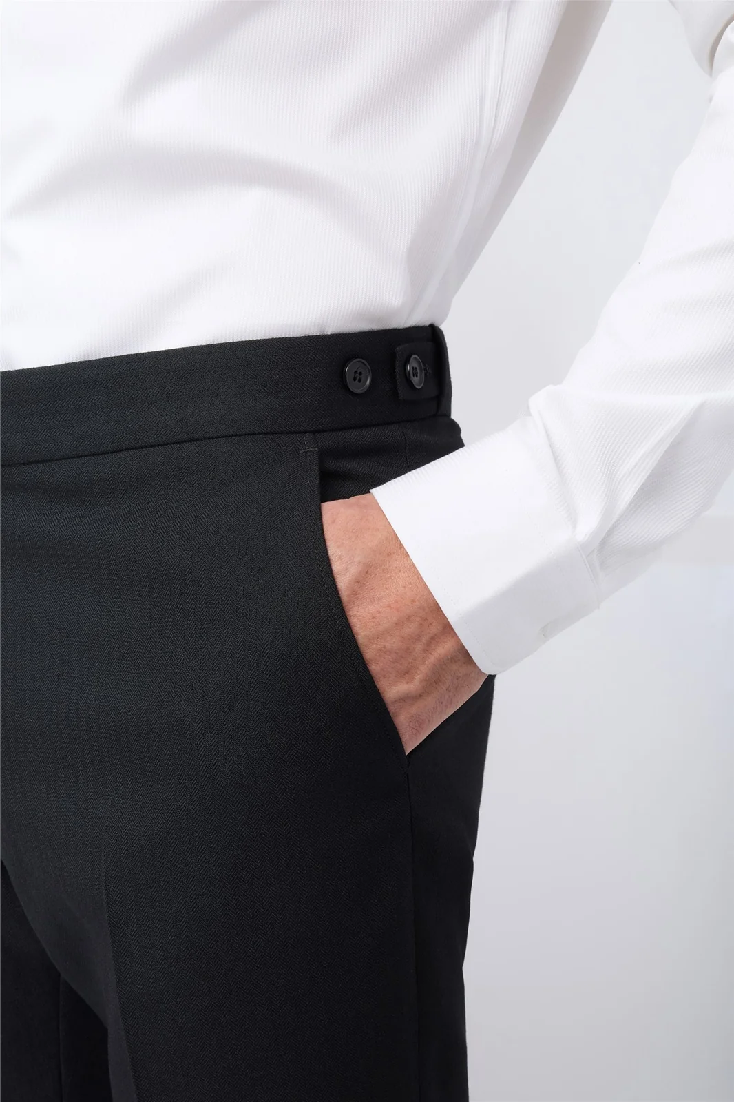 Alexandre Regular Fit Berwick Black Wool Herringbone Trousers thumbnail 2