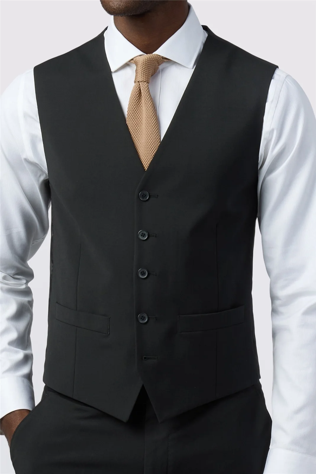 Alexandre Slim Fit Black Wool Blend Stretch Waistcoat thumbnail 2