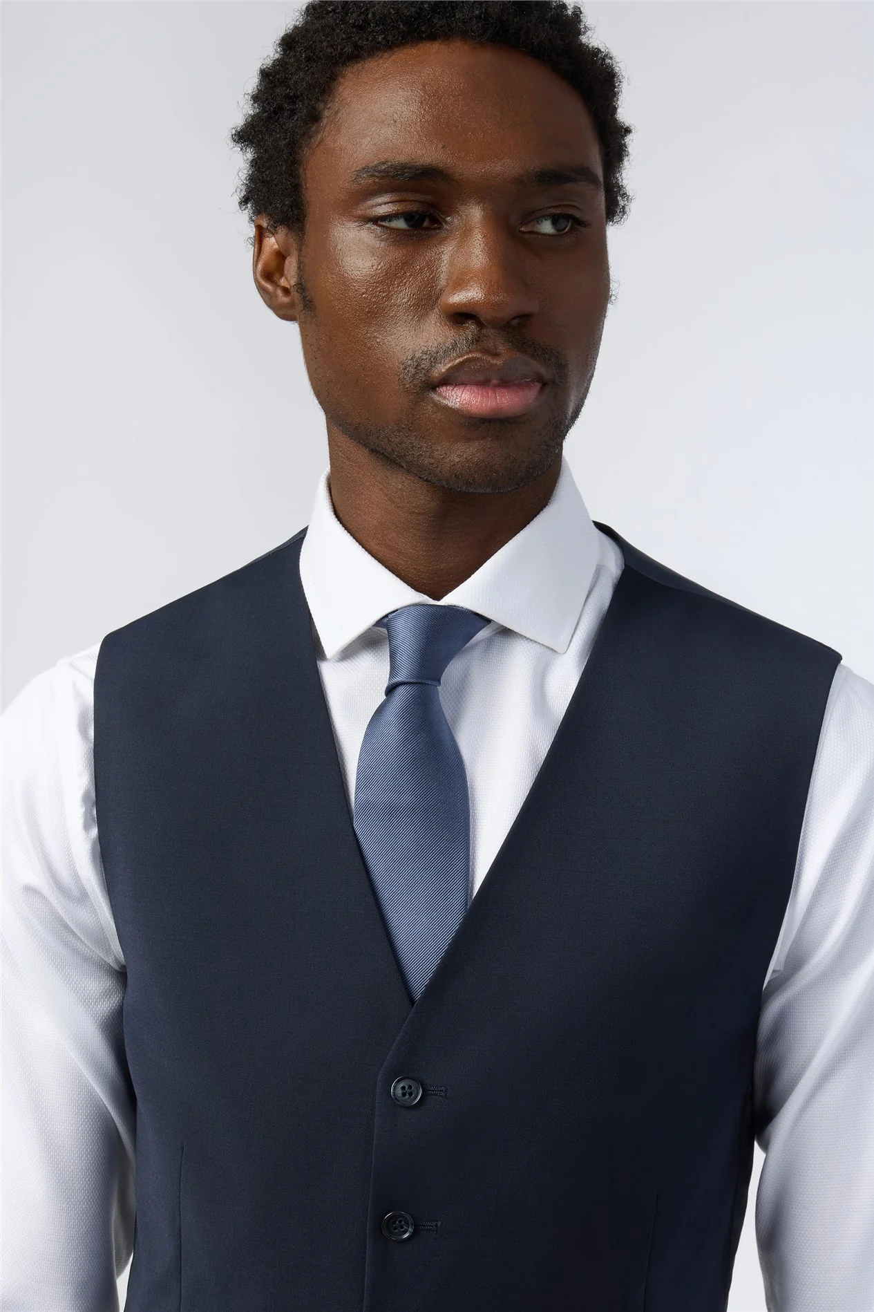 Alexandre Slim Fit Navy Wool Blend Stretch Waistcoat thumbnail 2