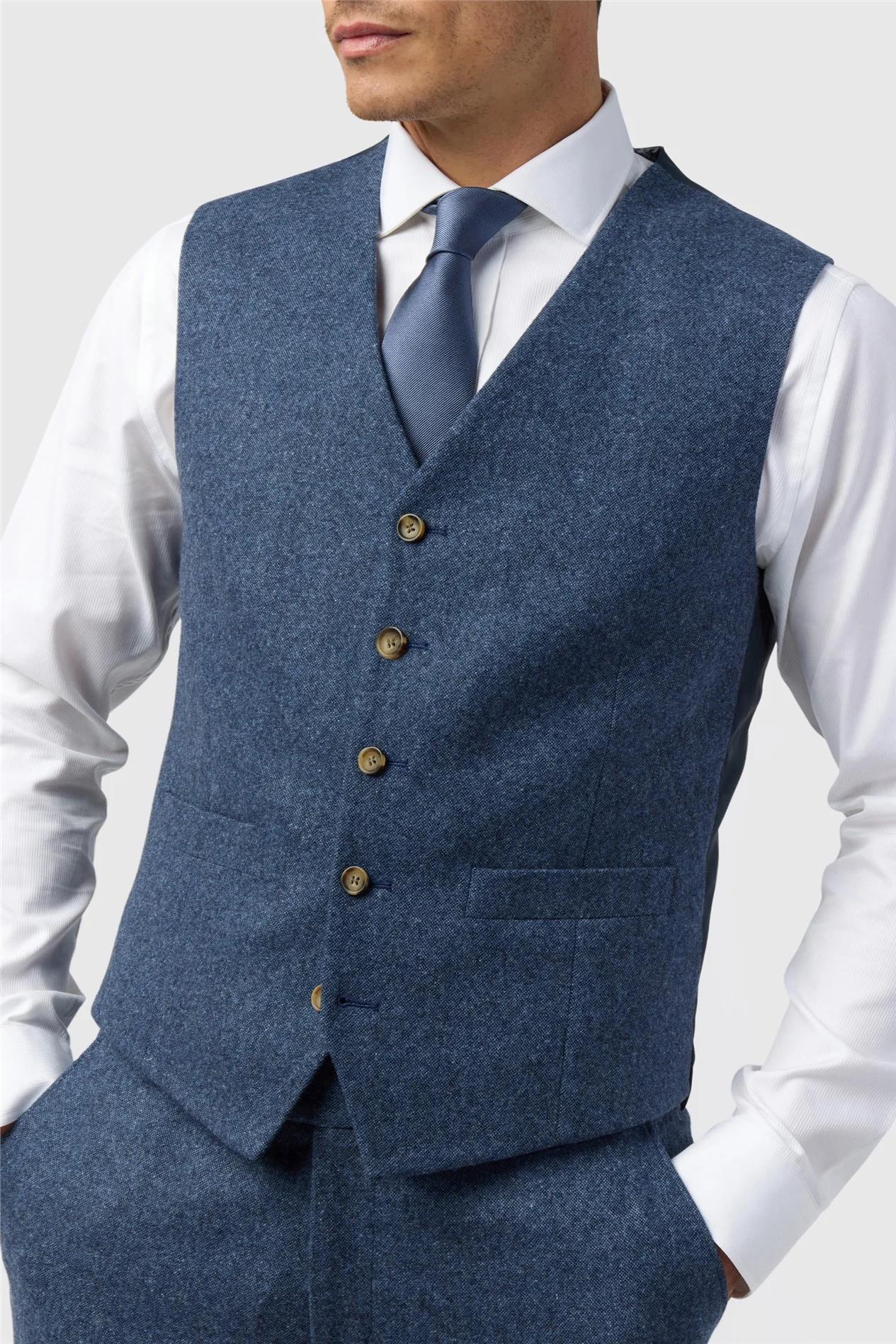 Alexandre Tailored Fit Blue Donegal Waistcoat thumbnail 2
