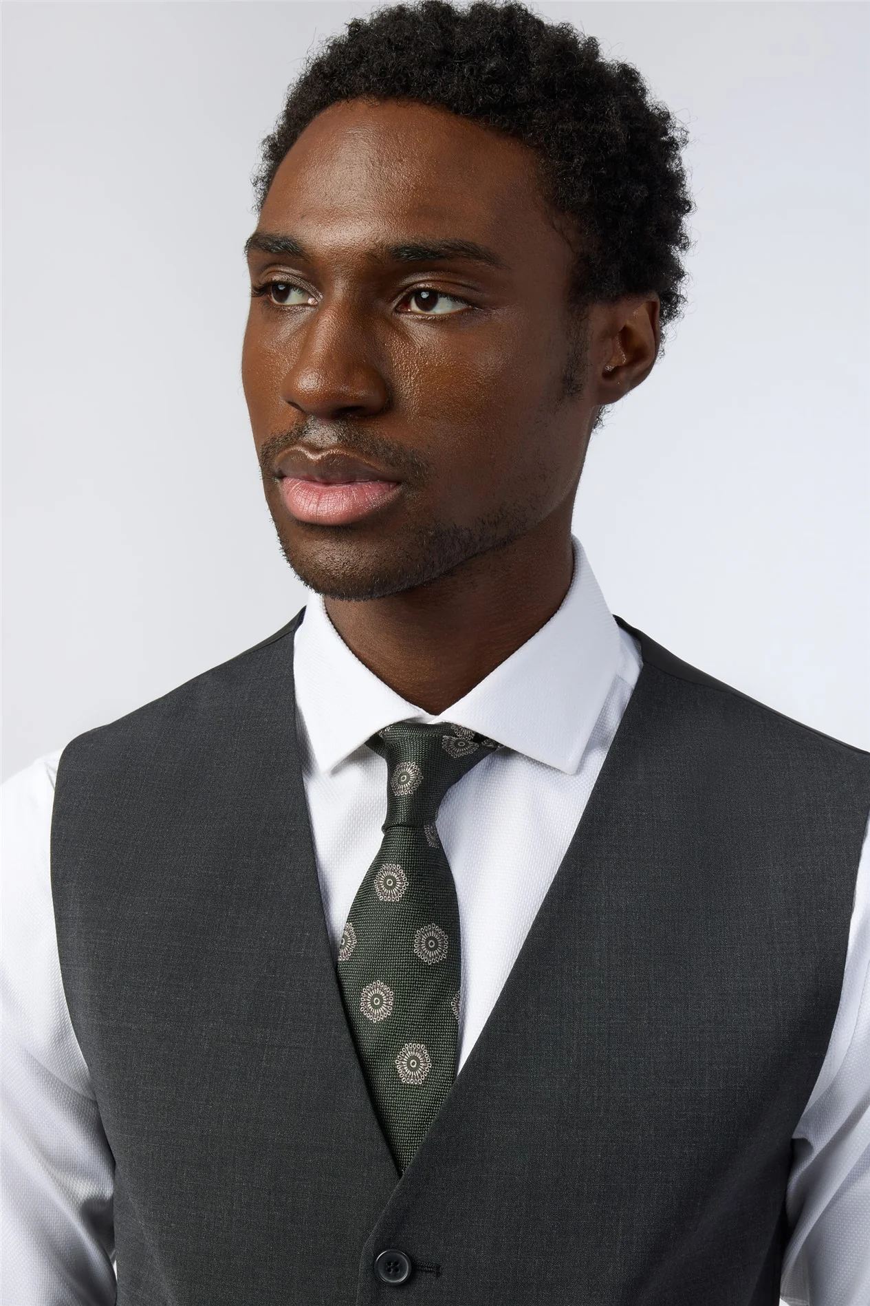 Alexandre Tailored Fit Charcoal Wool Blend Stretch Waistcoat thumbnail 2