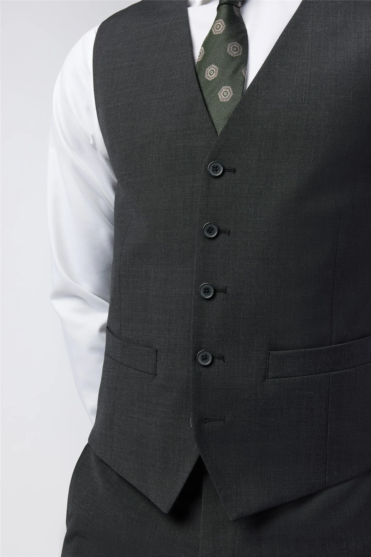 Alexandre Tailored Fit Charcoal Wool Blend Stretch Waistcoat thumbnail 3