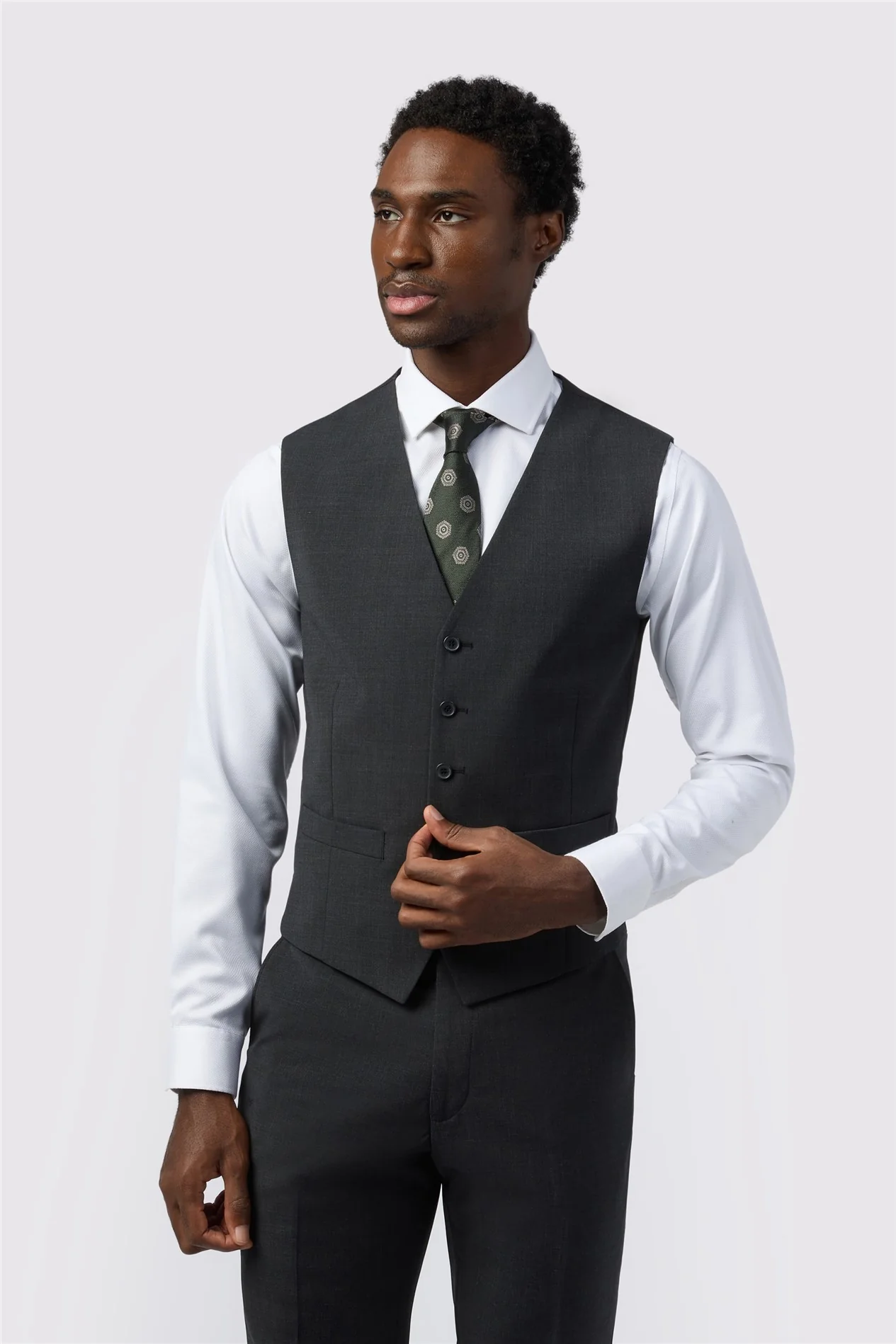 Alexandre Tailored Fit Charcoal Wool Blend Stretch Waistcoat primary image