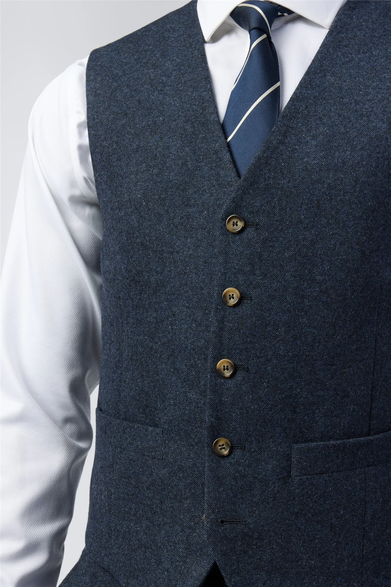 Alexandre Tailored Fit Navy Donegal Waistcoat thumbnail 2