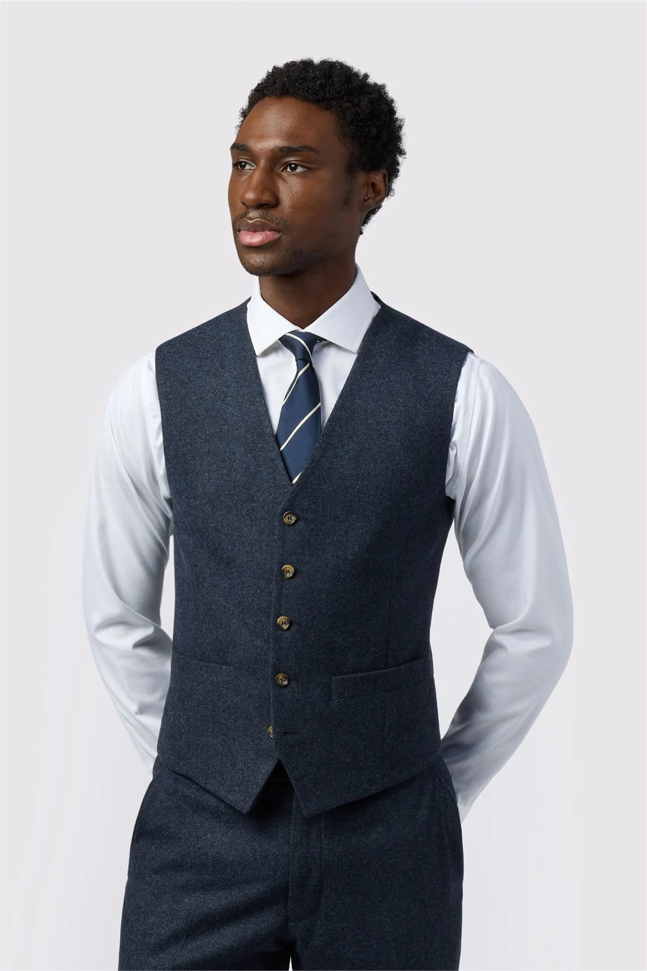 Alexandre Tailored Fit Navy Donegal Waistcoat primary image
