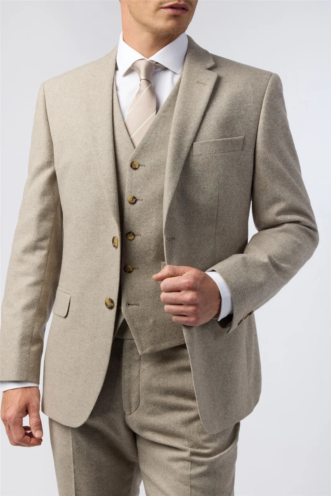 Alexandre Tailored Fit Taupe Donegal Jacket thumbnail 4