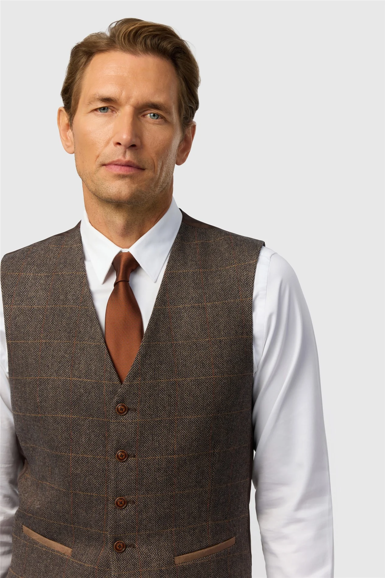 Antique Rogue Beck Brown Check Tweed Waistcoat thumbnail 2