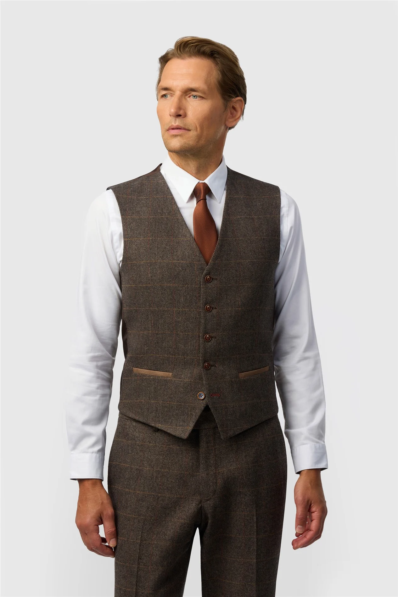 Antique Rogue Beck Brown Check Tweed Waistcoat primary image