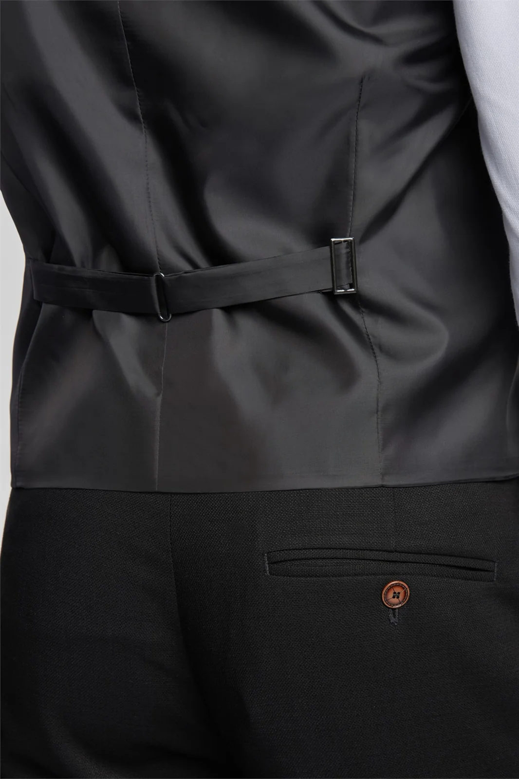 Antique Rogue Black Texture Double Breasted Stretch Waistcoat thumbnail 3
