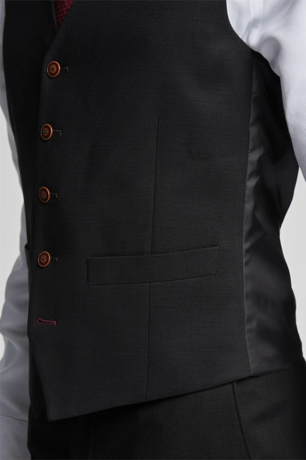 Antique Rogue Black Texture Double Breasted Stretch Waistcoat thumbnail 4