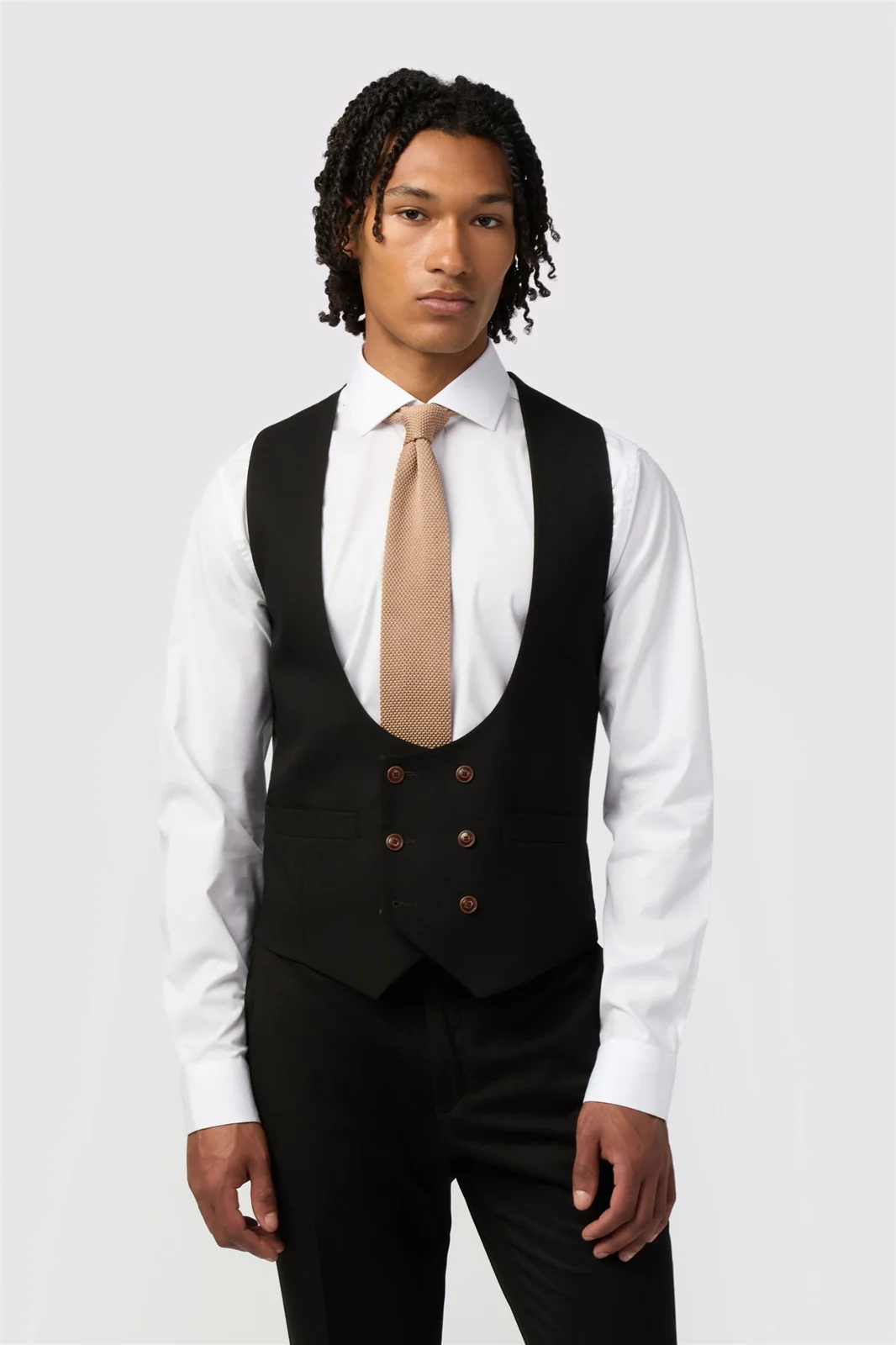 Antique Rogue Black Texture Double Breasted Stretch Waistcoat