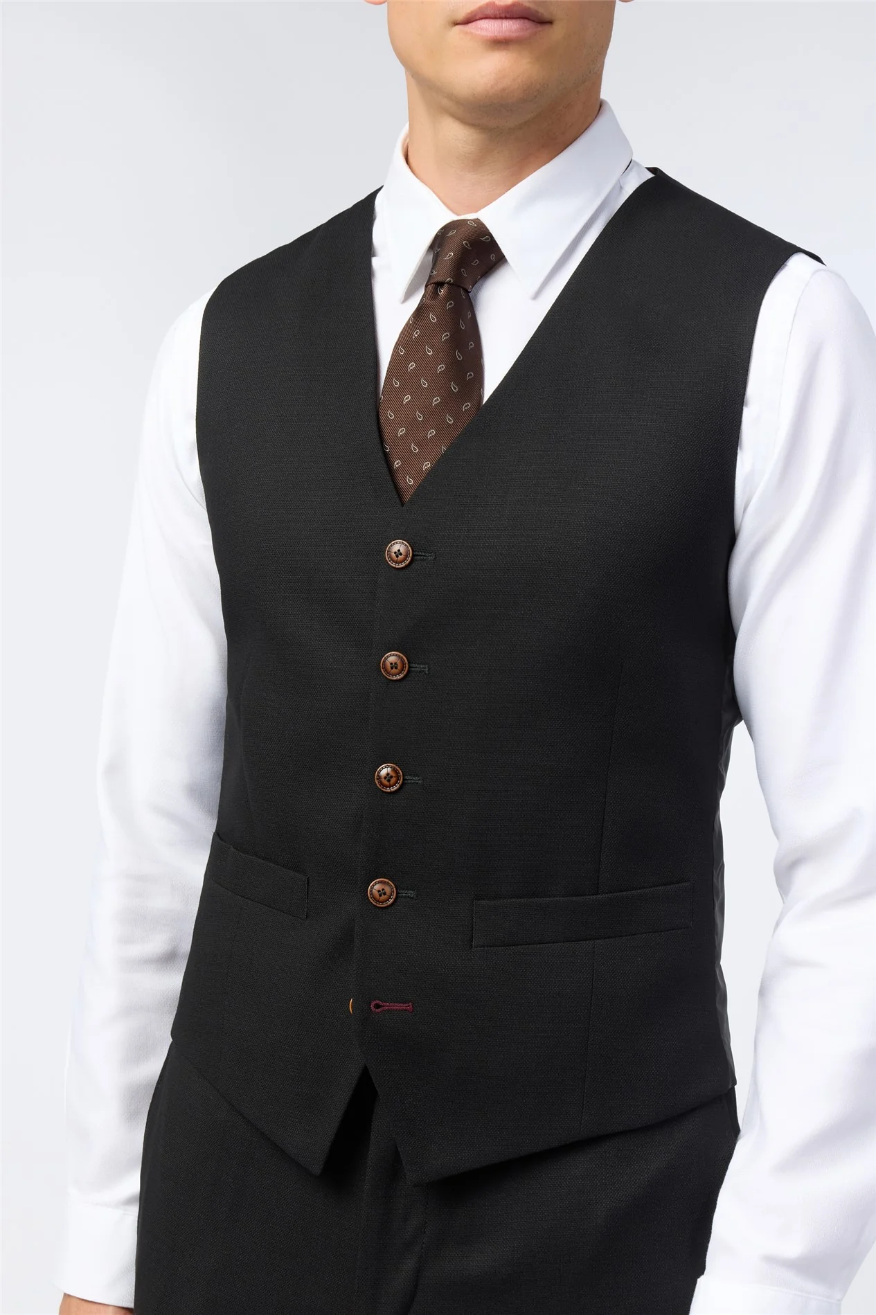Antique Rogue Black Texture Stretch Waistcoat thumbnail 3