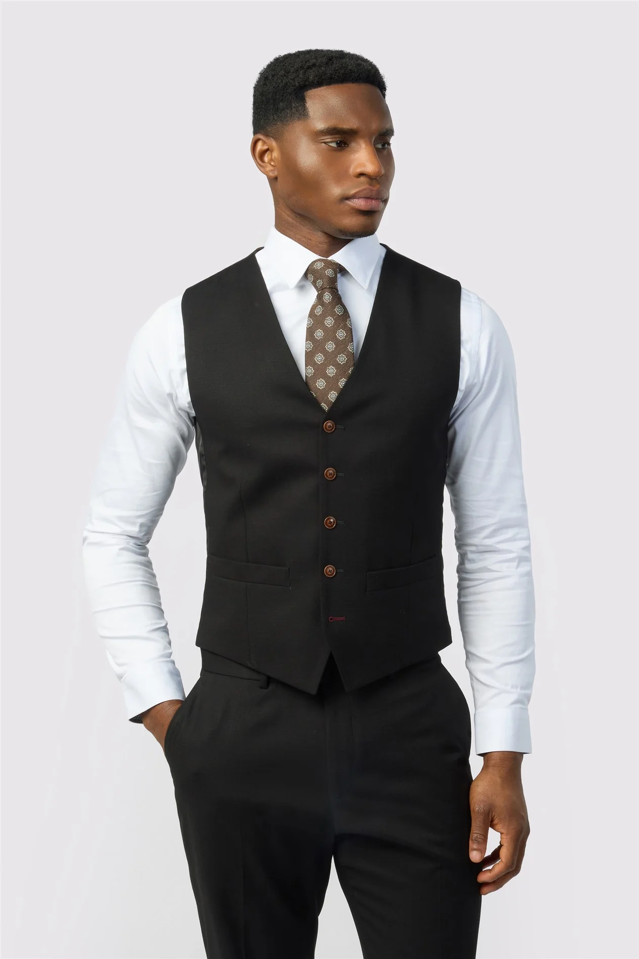 Antique Rogue Black Texture Stretch Waistcoat primary image