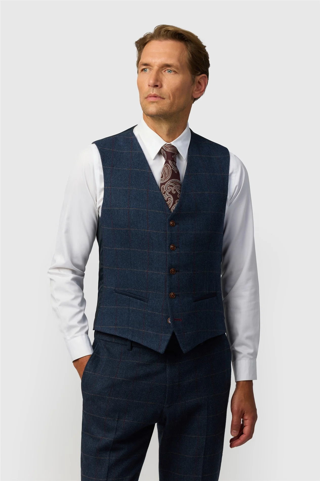 Antique Rogue Ezra Blue Check Waistcoat primary image