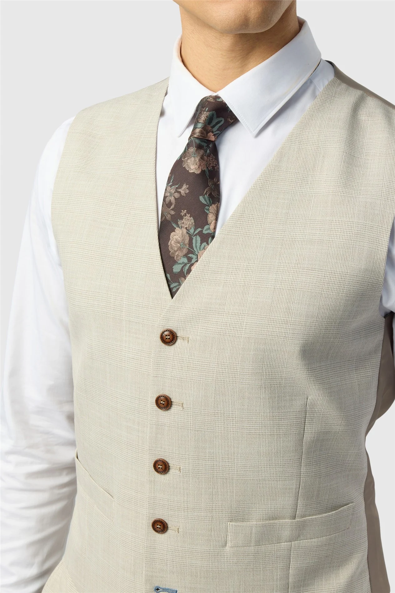Antique Rogue Gresham Ecru Check Waistcoat thumbnail 2