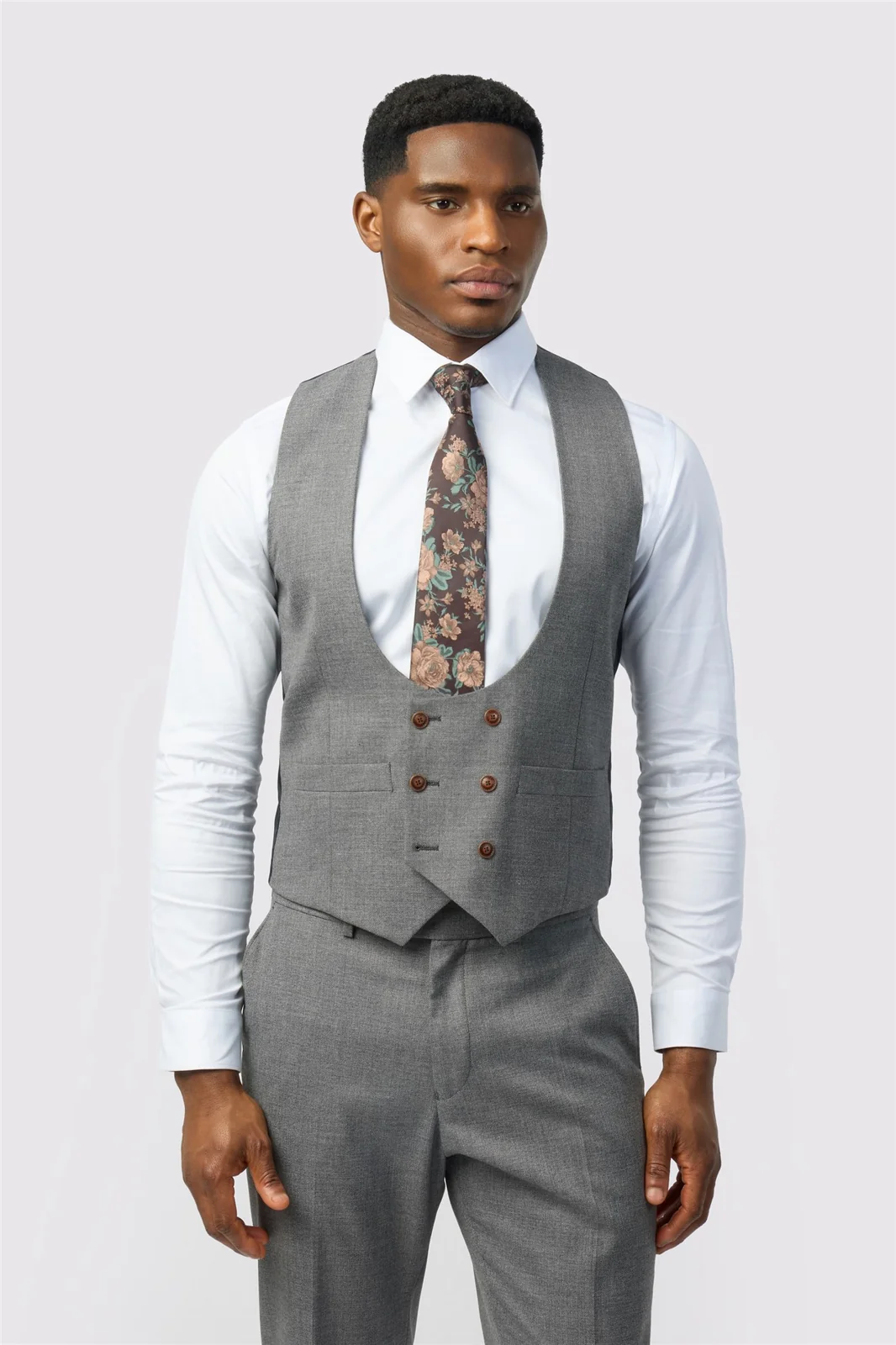 Antique Rogue Grey Texture Double Breasted Stretch Waistcoat primary image