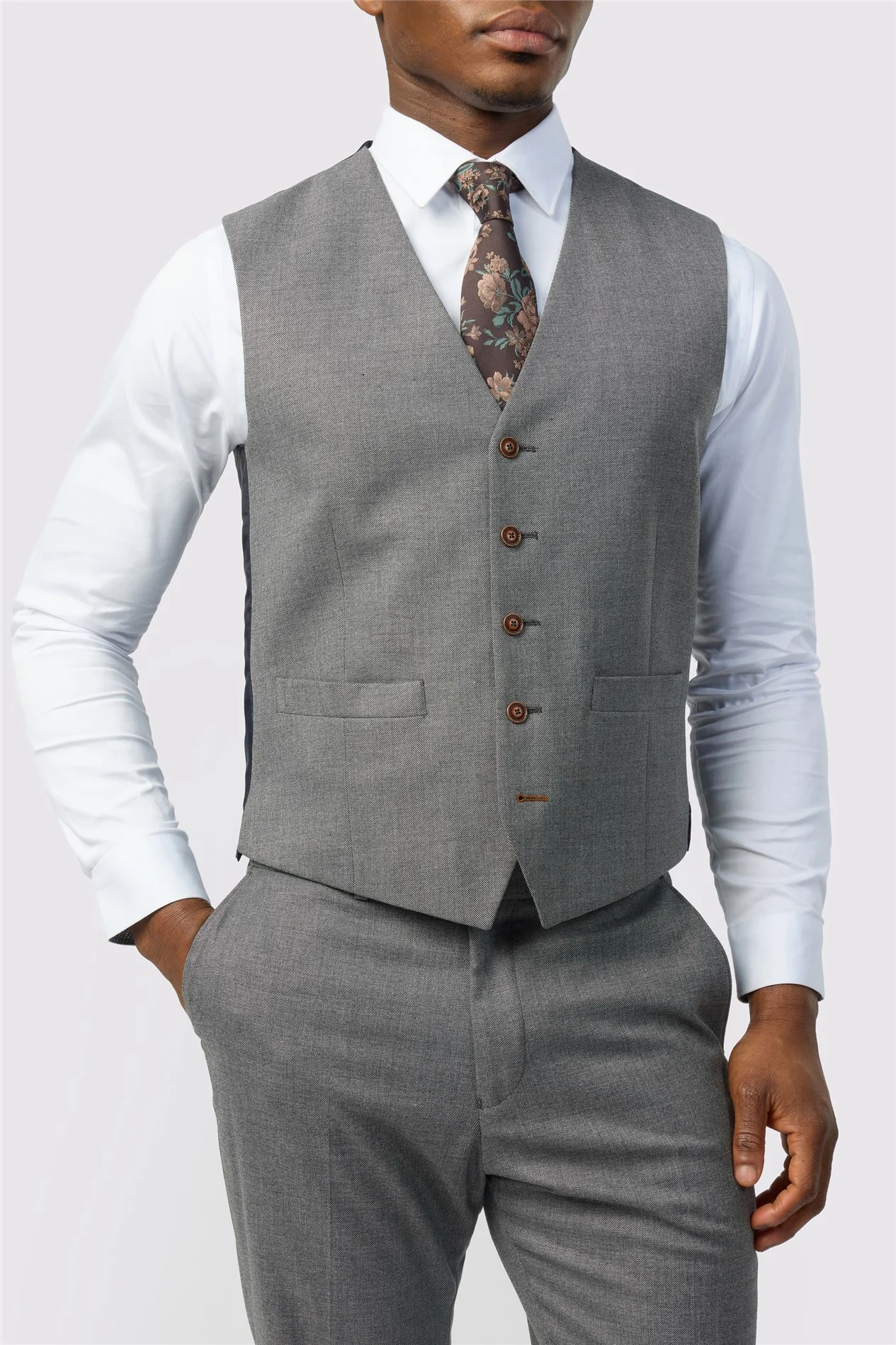 Antique Rogue Grey Texture Stretch Waistcoat thumbnail 2