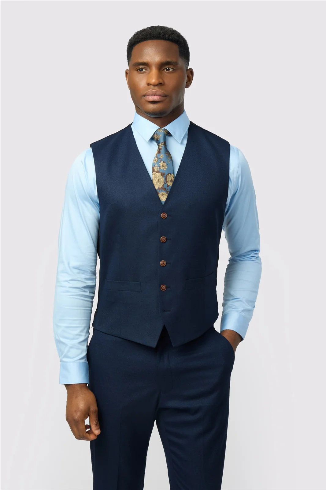 Antique Rogue Navy Texture Stretch Waistcoat primary image