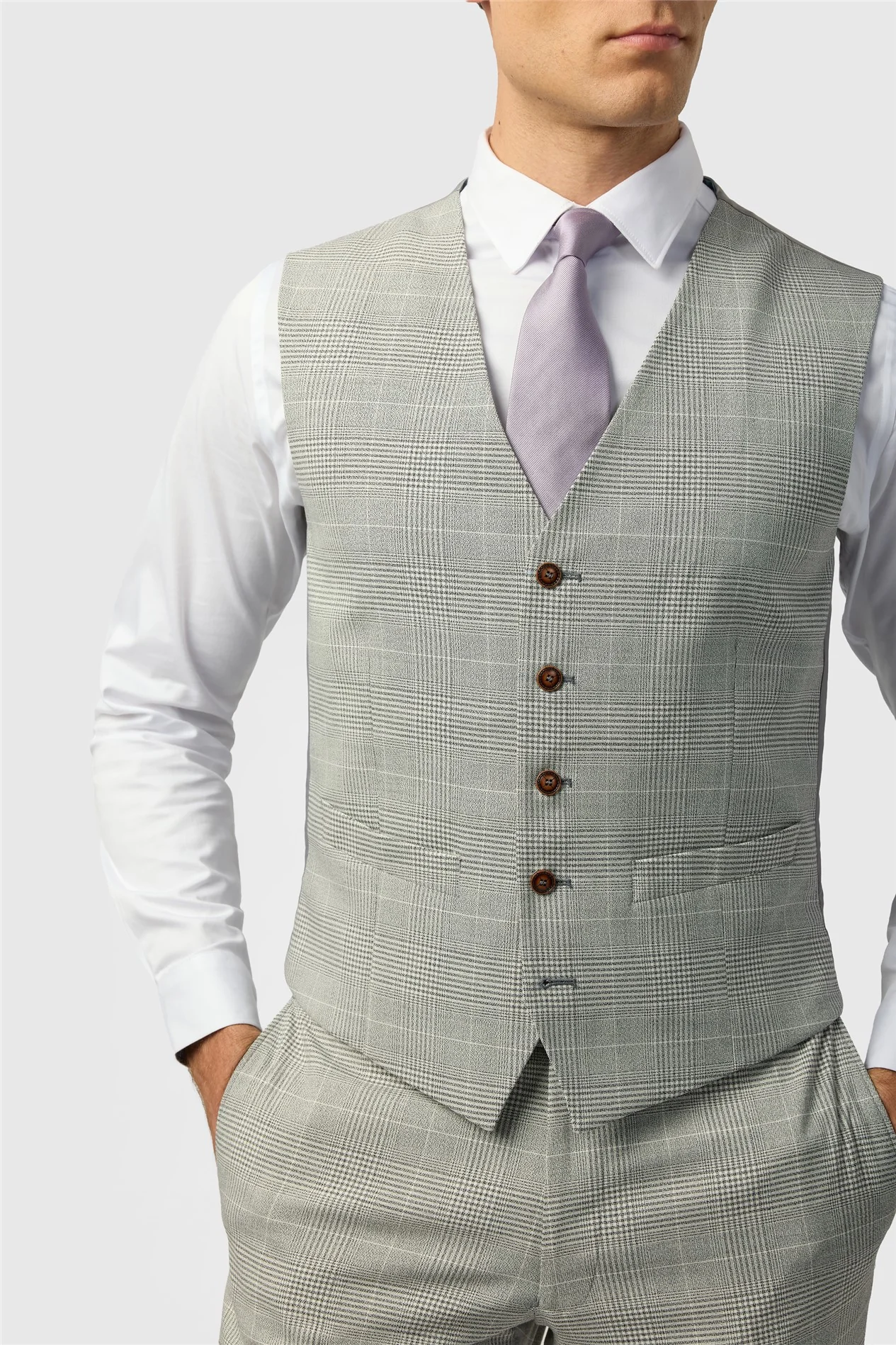 Antique Rogue Slim Fit Astor Monochrome Check Waistcoat thumbnail 2