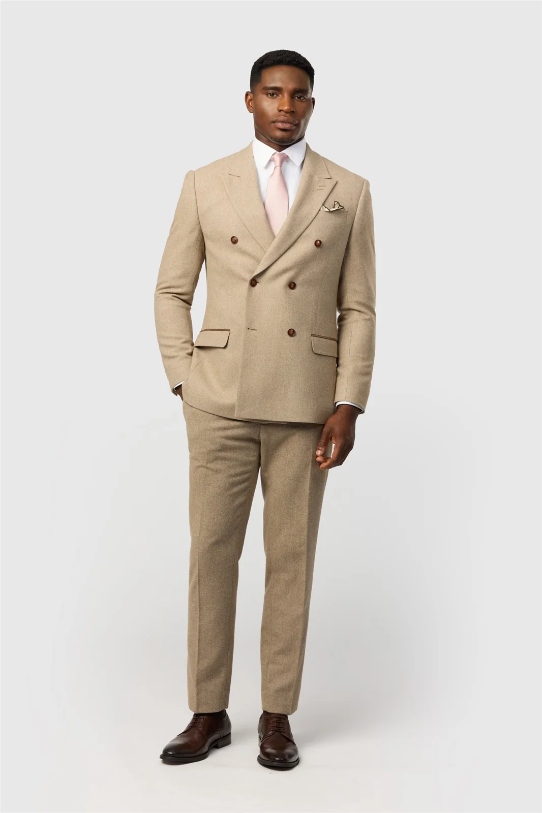 Antique Rogue Slim Fit Baxter Camel Double Breasted Herringbone Jacket thumbnail 2