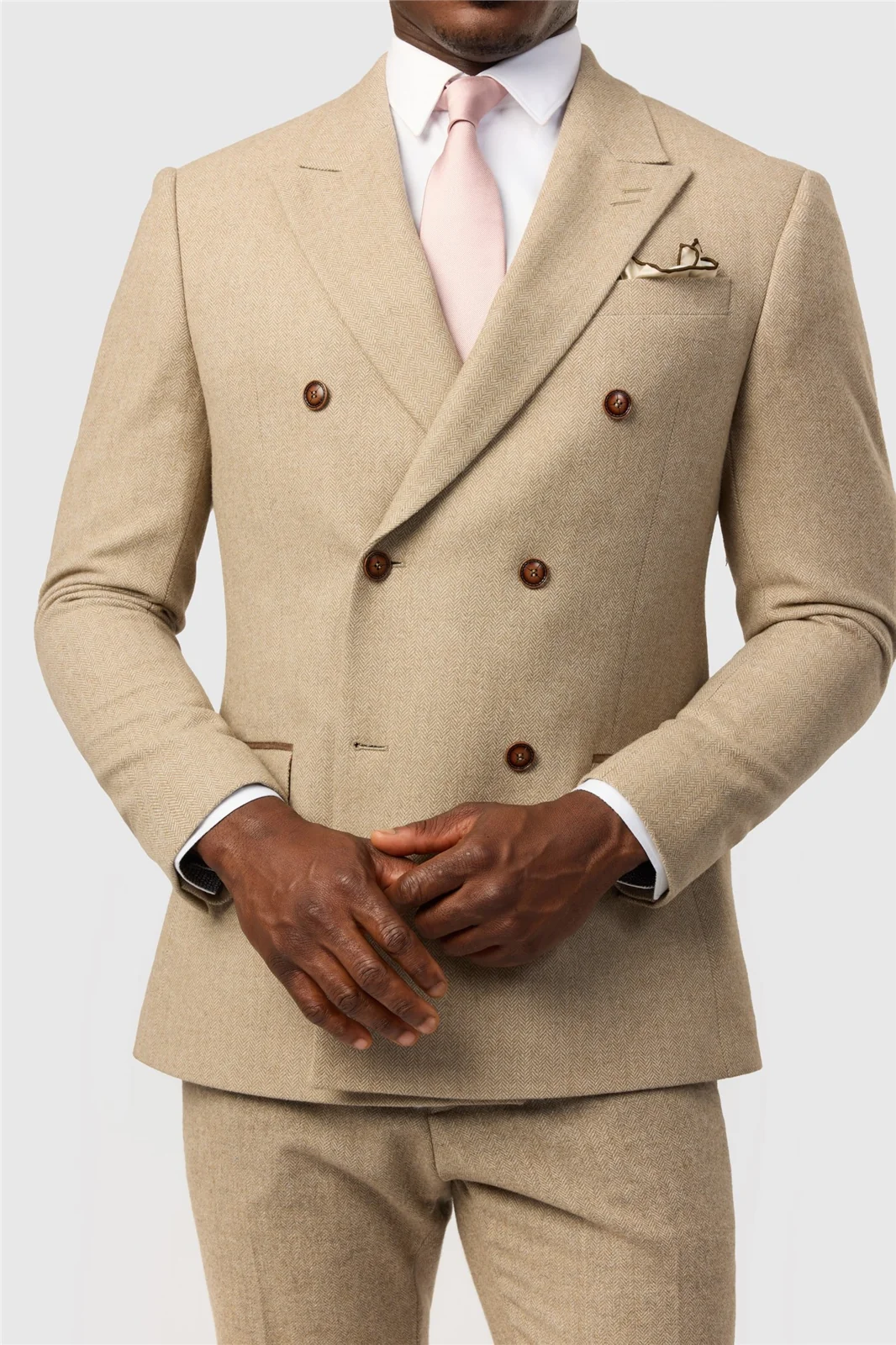 Antique Rogue Slim Fit Baxter Camel Double Breasted Herringbone Jacket thumbnail 3