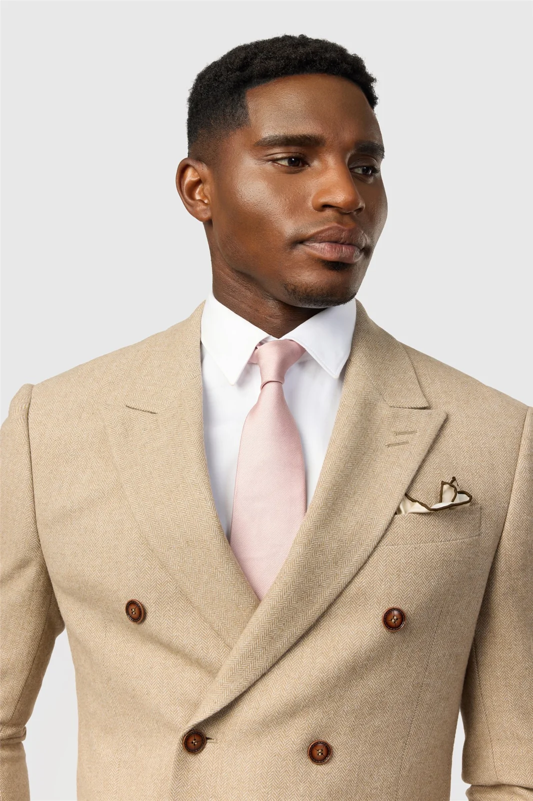 Antique Rogue Slim Fit Baxter Camel Double Breasted Herringbone Jacket thumbnail 4
