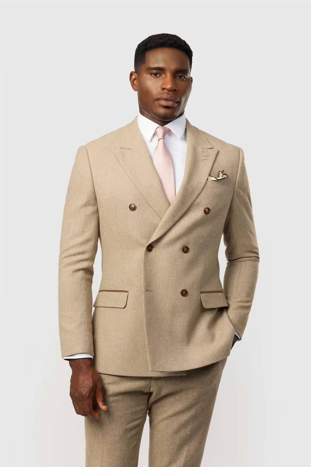 Antique Rogue Slim Fit Baxter Camel Double Breasted Herringbone Jacket primary image