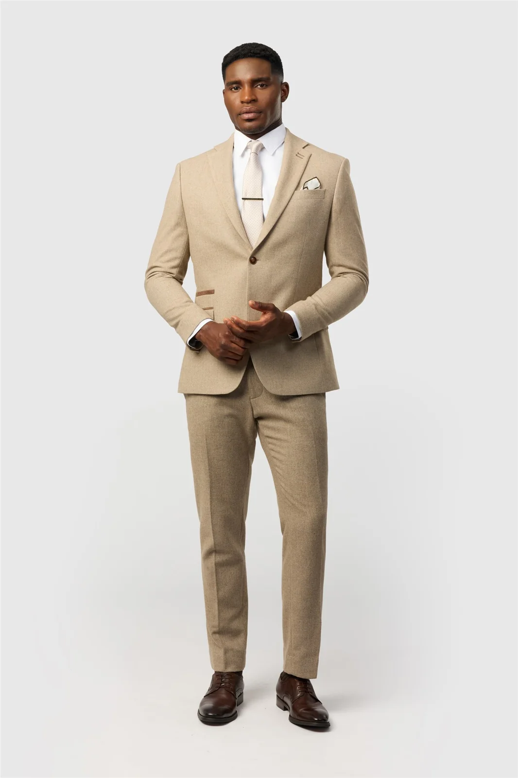 Antique Rogue Slim Fit Baxter Camel Herringbone Tweed Jacket thumbnail 3