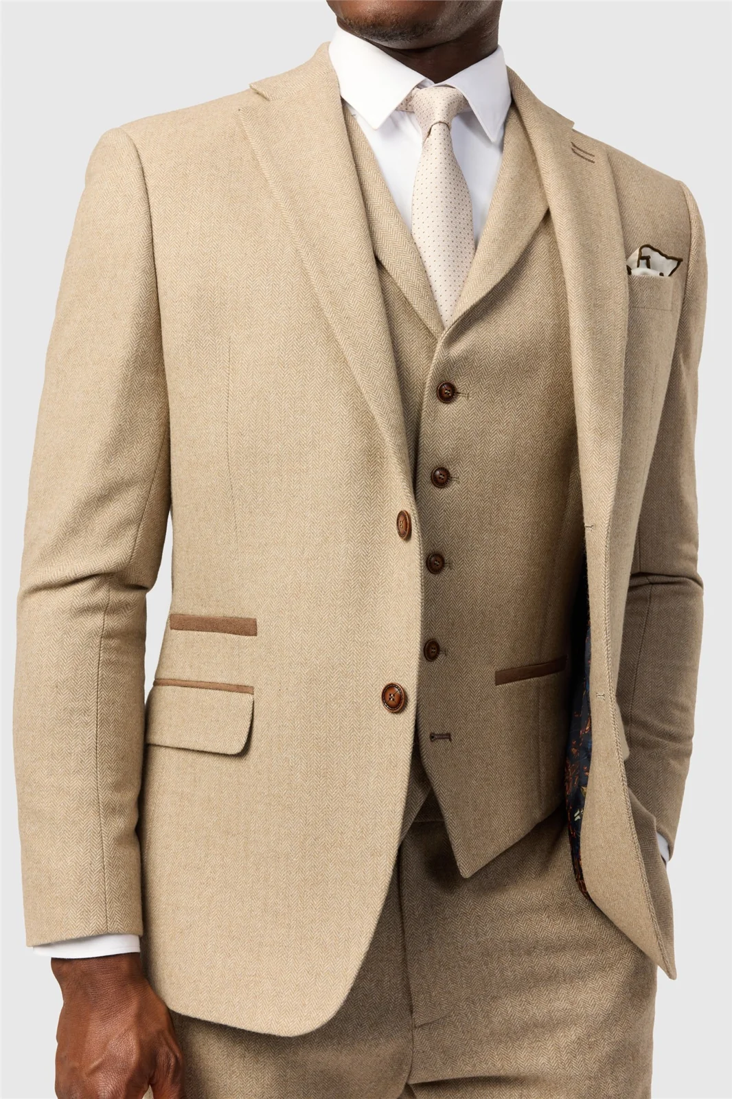 Antique Rogue Slim Fit Baxter Camel Herringbone Tweed Jacket thumbnail 5
