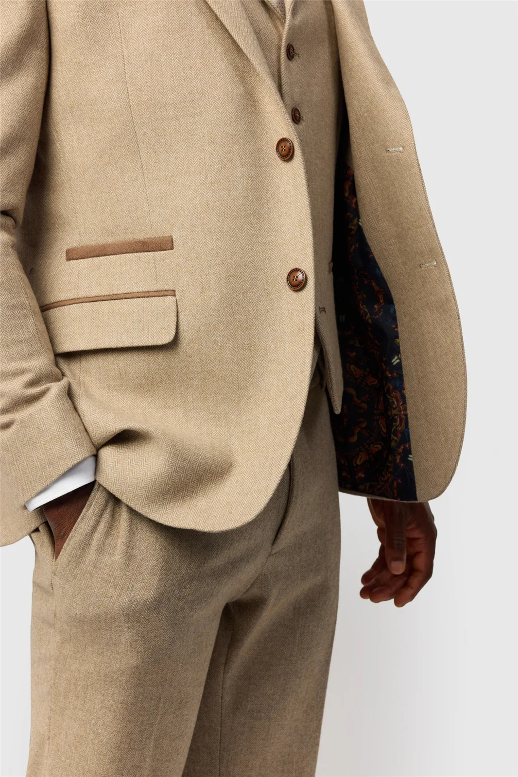 Antique Rogue Slim Fit Baxter Camel Herringbone Tweed Jacket thumbnail 6